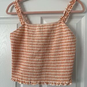 SO Orange and White Striped Smocked Crop Top